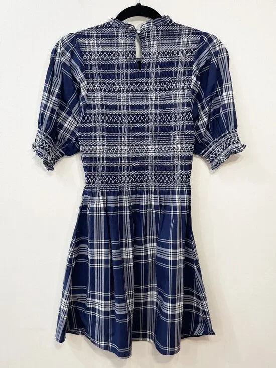 New Hill House Vivi 100% Cotton Plaid Mini Nap Dress Blue White XXS - Picture 4 of 9